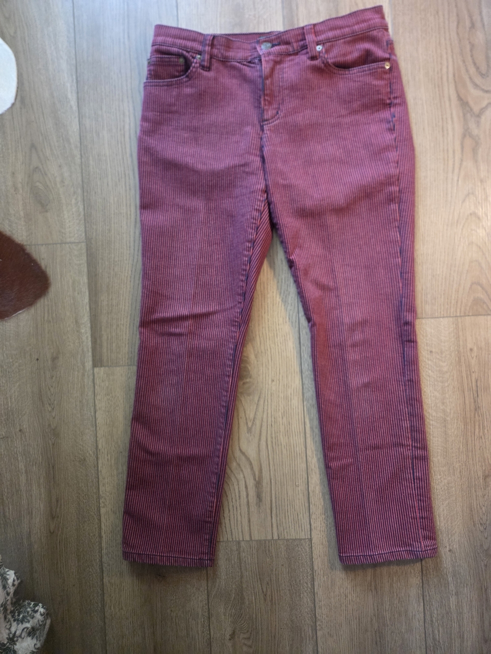 Lauren By RL Slim Fit Pinstripe Jeans - Burgundy & Black